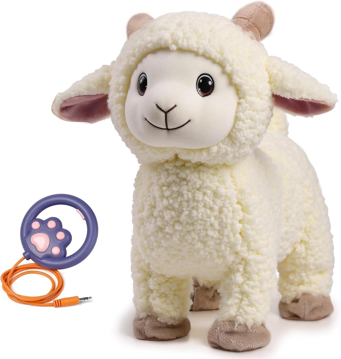 Lammetje Loopt, Schaap Knuffeldier met Afstandsbediening Riem, Elektronisch Interactief Pluche Schaap, Zingt en Kwispel met Realistische Bèè, Cadeau voor Baby en Kinderen