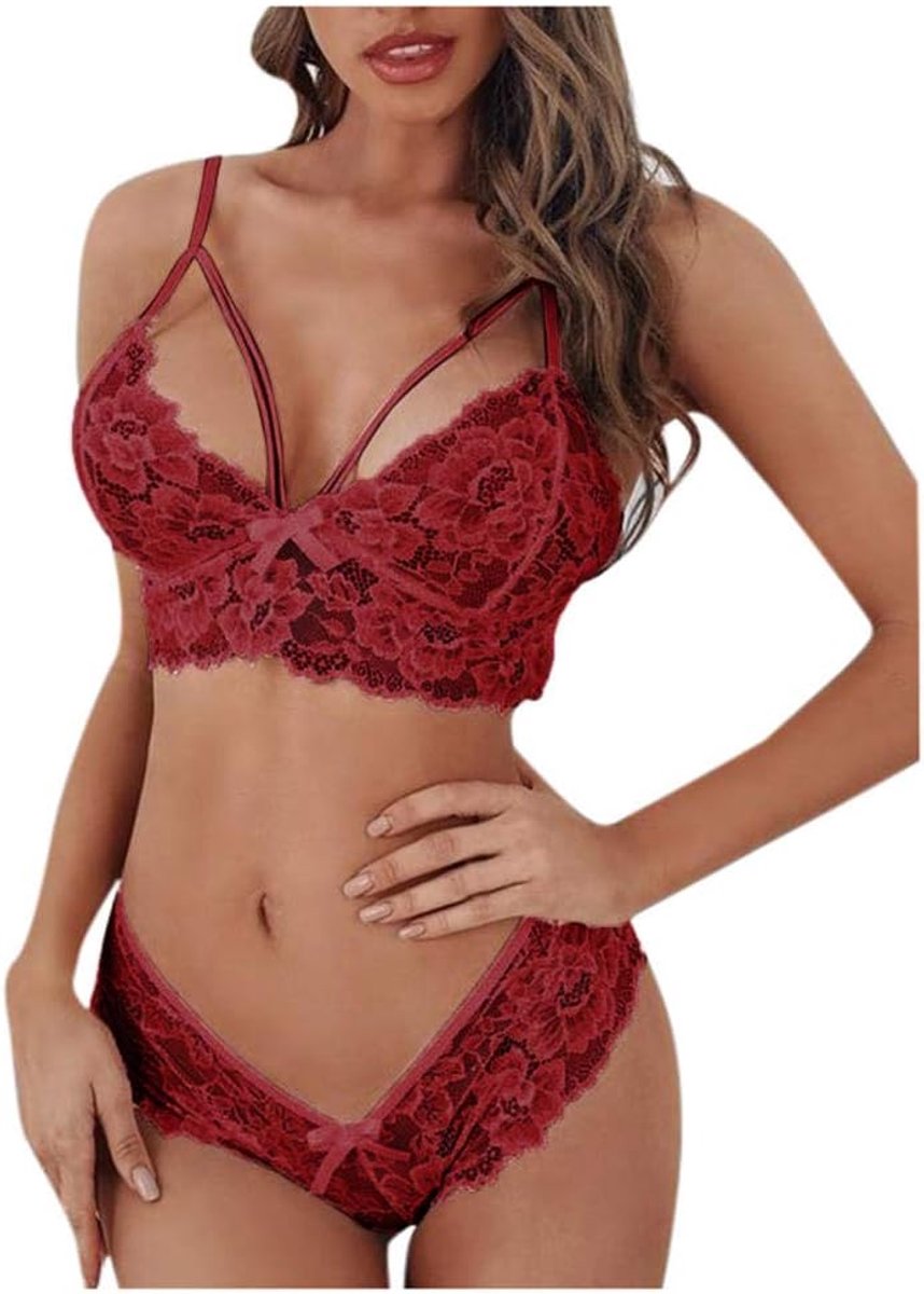 Vrouwen Lace See Through Sexy Lingerie Corset Beha Slipje Borduurwerk Lingerie Set