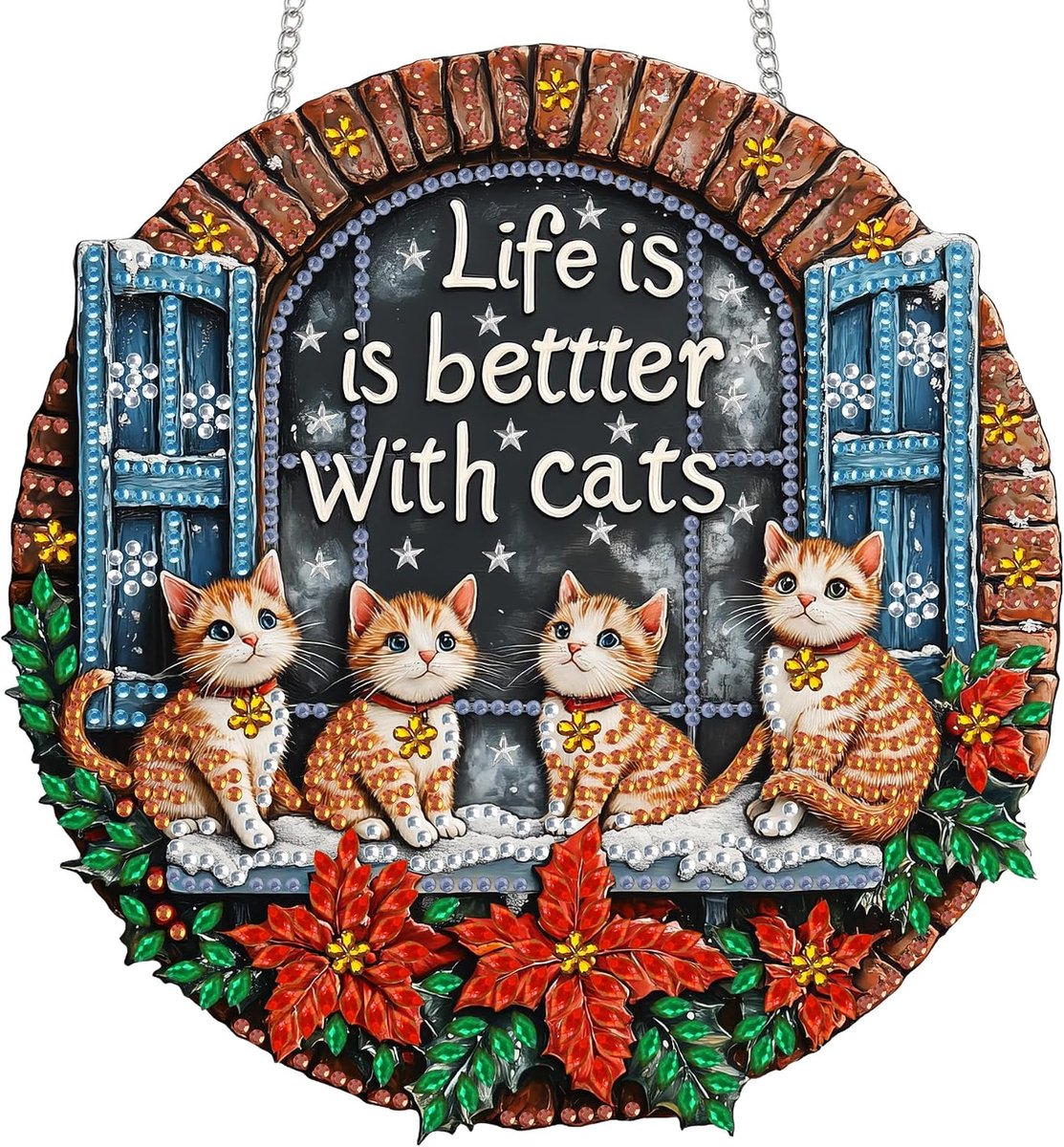 Diamond Painting Dubbelzijdige hanger acrylbord met ketting - 20 x 20 cm Kerstmis katten diamant schilderij raamafbeeldingen decoratieve set kristal schilderij hanger voor muur raam & tuin