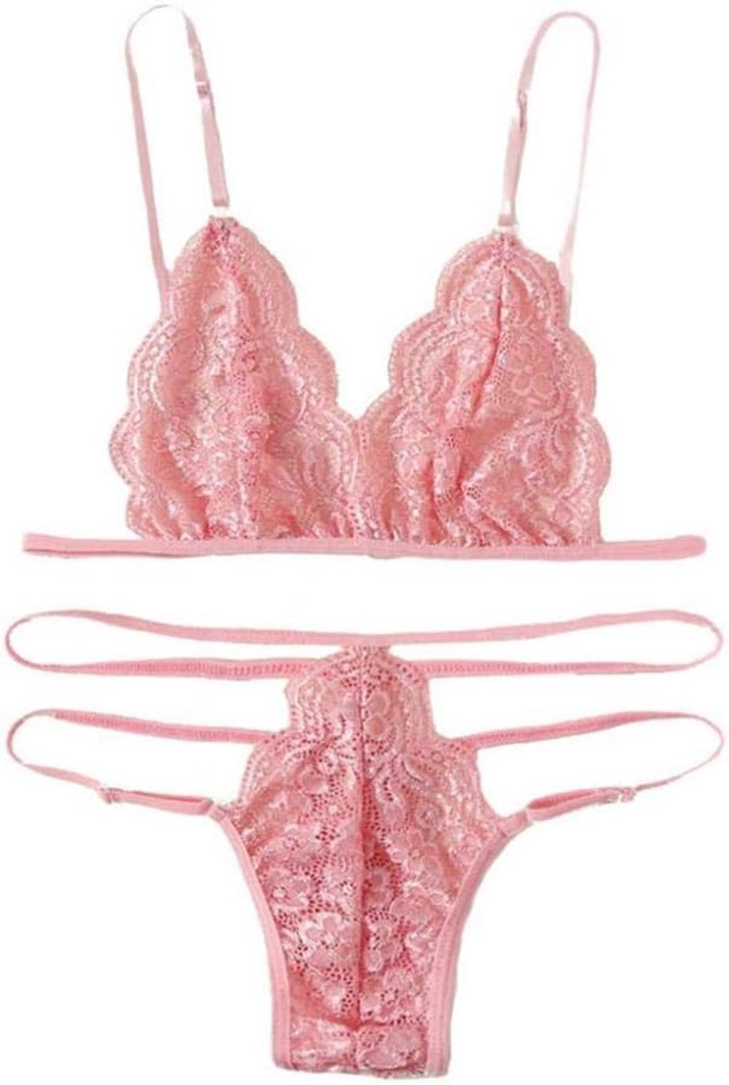Sexy Lingerie Ondergoed Vrouwen Porno Kanten Beha G-String Nachtkleding Plus Size Verleiding Kostuum Hollow Out-Pink_3XL
