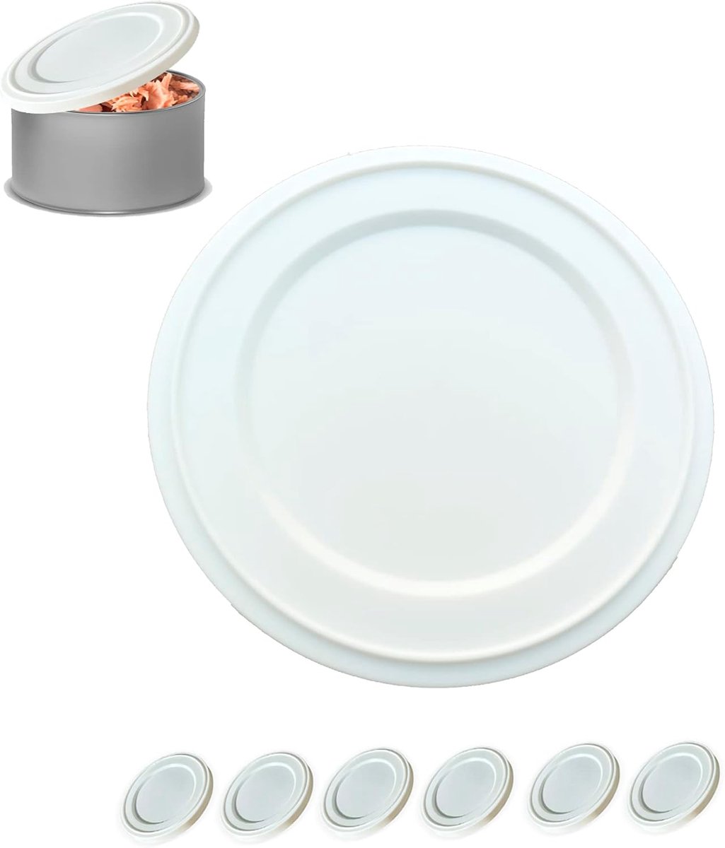Plastic deksel voor ingeblikt voedsel, 6 stuks, houdt voedsel verser, voorkomt slechte geuren, stapelbaar, gemakkelijk te wassen, vaatwasmachinebestendig en magnetronbestendig