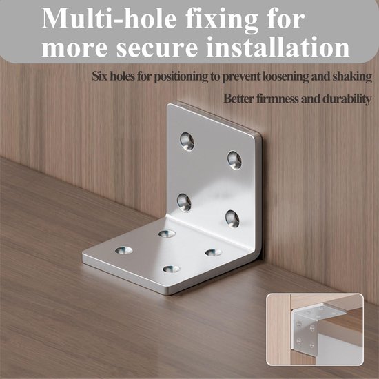 10 stuks haakse beugels voor hout, 50 x 70 x 70 mm, 90 ° hoekbeugel, zwaar belastbare gegalvaniseerde staalplaat L Brace Connector Joint voor kleine doe-het-zelf meubels fixatie tafel plank — afbeelding 5