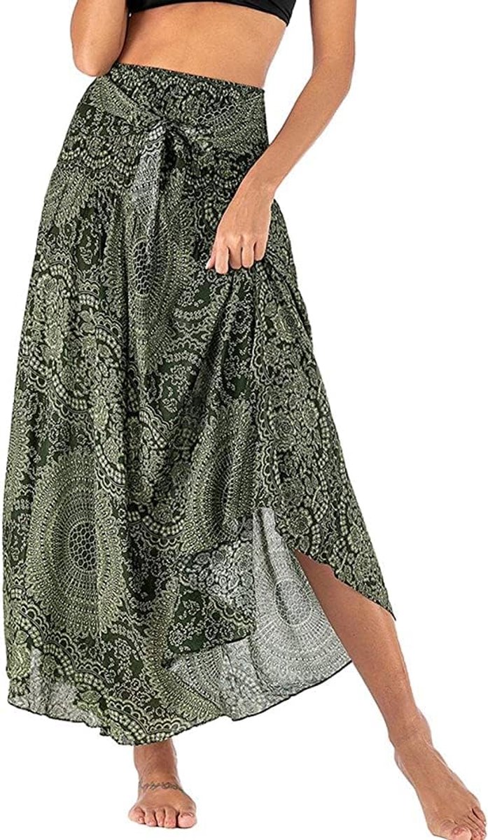 Geplooide retro maxi-rok, lang, 2-in-1 rok, Boheemse jurk, losse vloeiende rok, strandfeestjurk, rok, swing, grote buikdans, casual