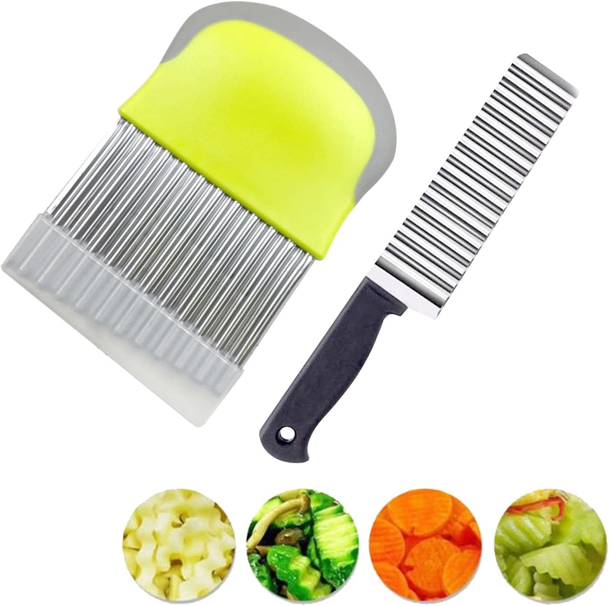 Set van 2 golfsnijders, aardappelsnijder van roestvrij staal, een veelzijdige groentesnijder voor het snijden van appels, komkommers en andere groenten en fruit.