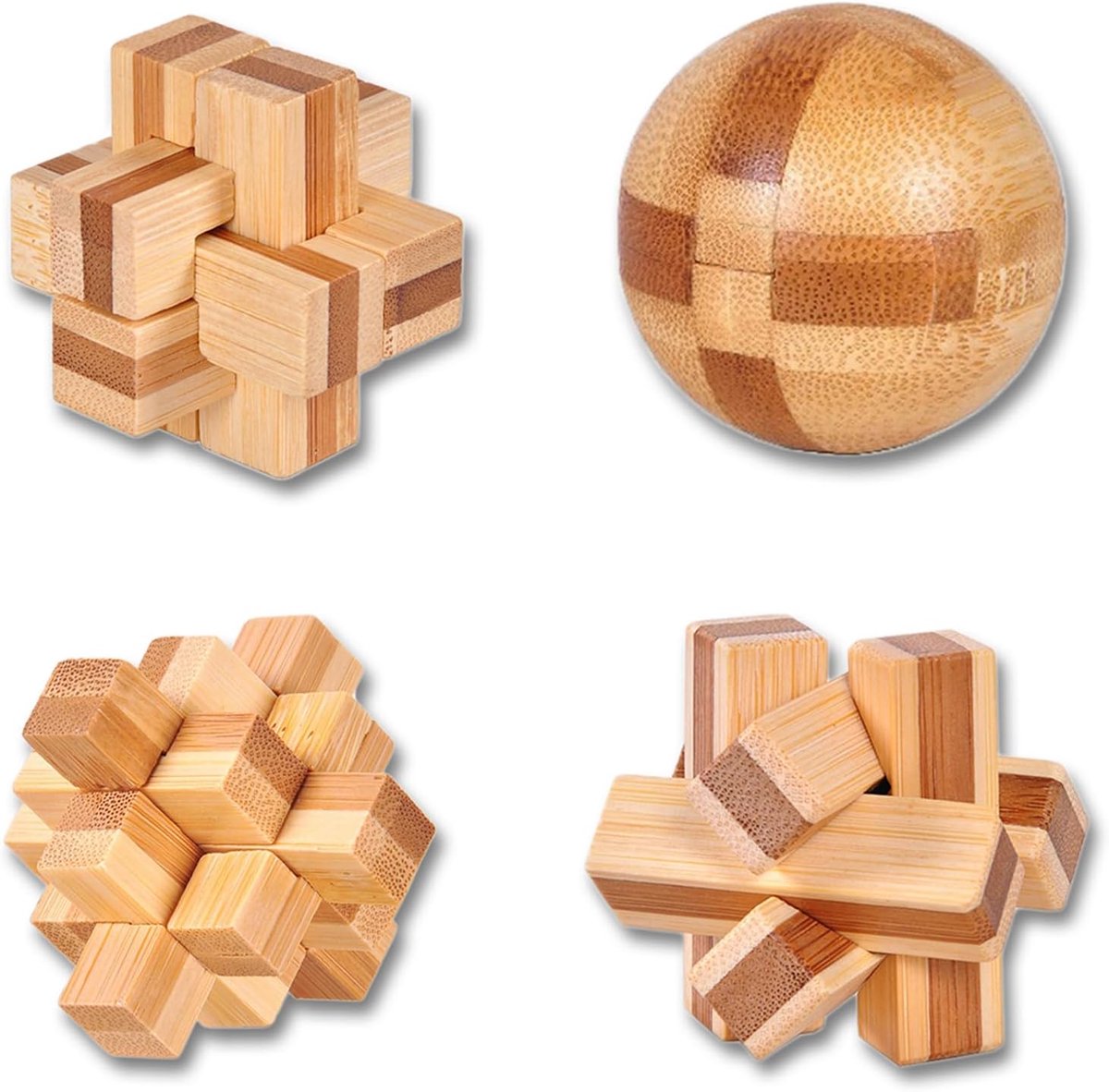 4 Stuks Houten Brain Teaser Puzzels Set Logica Puzzels Logica Giochi - Elkaar Grijpende Jigsaw Cube Game voor Kinderen en Volwassenen IQ spellen Speelgoed Cadeau en Decoratie
