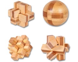 4 Stuks Houten Brain Teaser Puzzels Set Logica Puzzels Logica Giochi - Elkaar Grijpende Jigsaw Cube Game voor Kinderen en Volwassenen IQ spellen Speelgoed Cadeau en Decoratie