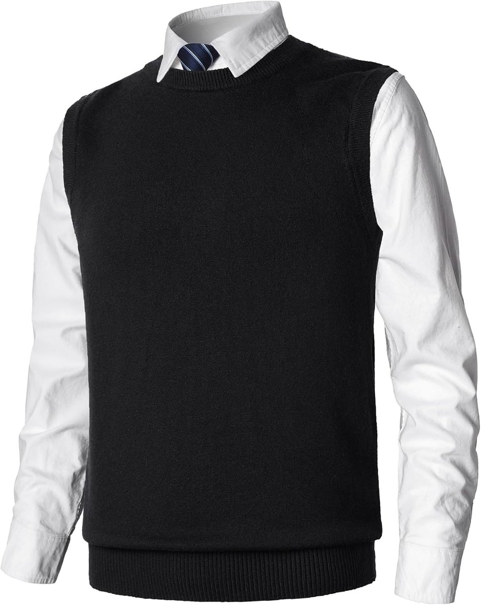 Slim Fit Gebreide V-hals en Ronde Hals Mouwloos Vest Klassiek Zakelijk Knitwear Truien Gilet Mouwloze Truien Tank Top V-hals Trui Vest met Geribbelde Rand, zwart., XS