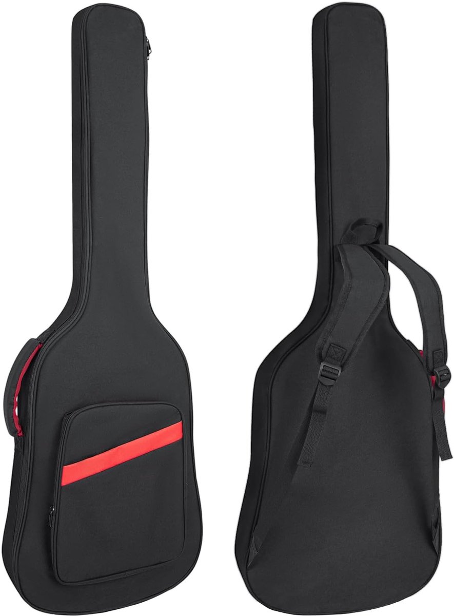 0,25 in/6 mm vulling waterdichte elektrische baskoffer, elektrische basgitaar gigbag rugzak met nekbeschermer riem en zakken, verstelbare schouderriem, zwart, Zwart, Bass Guitar