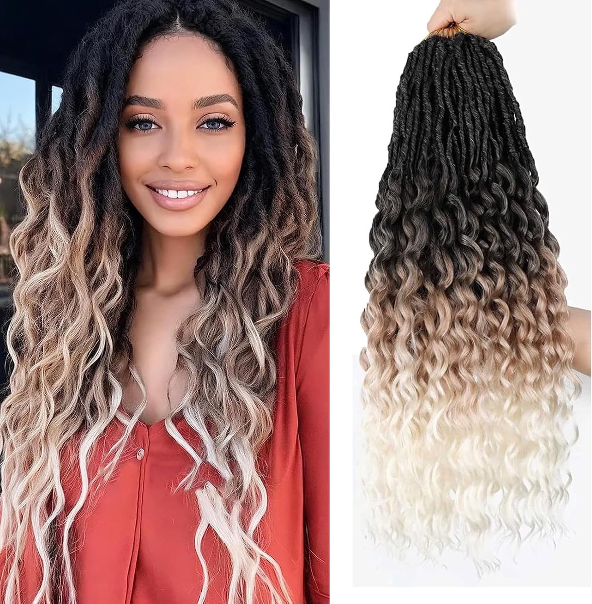 Gehaakt haar Faux Locs, 61 cm, 6 verpakkingen, gevlochten haar voor dames (1B/27/613), 1,0 stuks