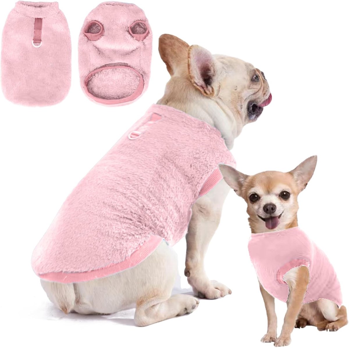 Hondenjas, fleece voor kleine honden, fleece, trui voor kleine honden, kattentrui, fleecejas, hondenkleding voor chihuahua, Franse buldog (roze, S)