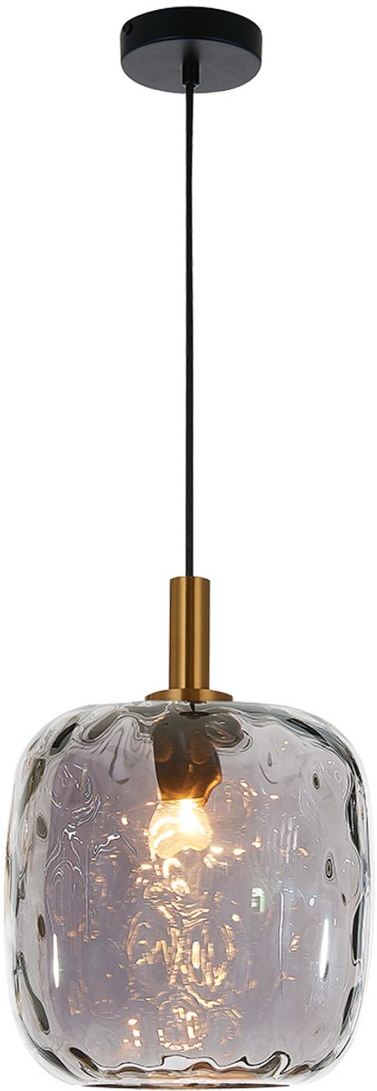 Okiru hanglamp met E27-fitting, zwart metaal en asgrijs glas, Ø250mm, dimbaar, IP20