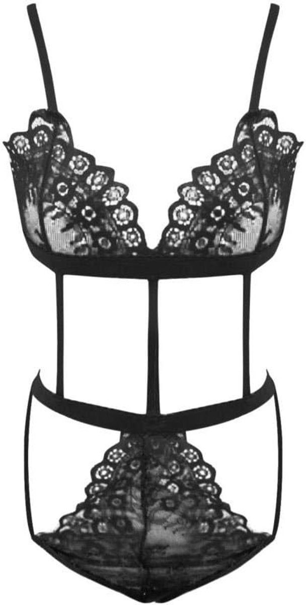 Lingerie & ondergoed Vrouwelijke Sexy Lingerie Kanten Beha Bandage Kousenband G-String Verleiding Diepe V Porno Dames Erotische Lingerie Nachtkleding Set-Black_M