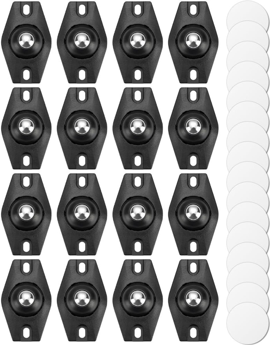 16 stuks mini-kogelrollen, zelfklevende 360°-zwenkwielen, kleine universele wielen voor meubels, opbergdozen, keukenapparaten en afvalemmers (zwart)