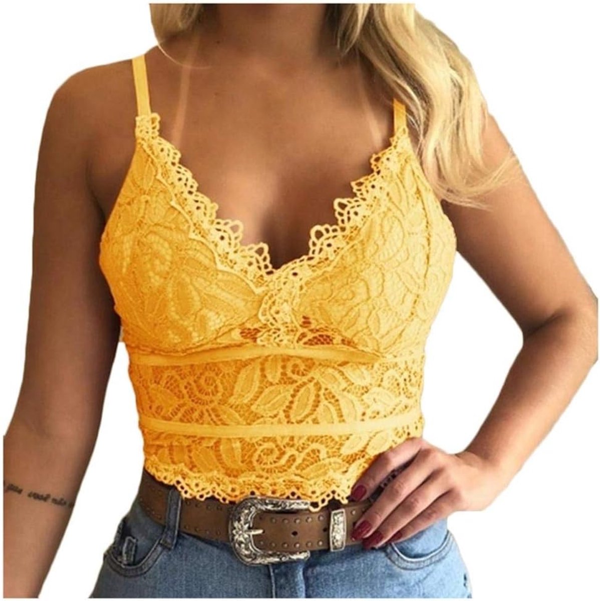 Babydolls, nachtjaponnen & negligés Dames Ondergoed Kant Schoonheid Intimates Naadloze Ondergoed Sexy V-hals Verzamelen Elasticiteit Bra-Yellow_3XL