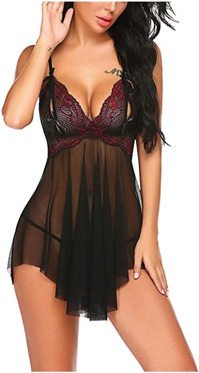 Sexy lingerie dames v-hals doorschijnende kanten kimono lingerie nachthemd ondergoed sexy set negligé jurk met stringSexy Jurk Kanten Nachtkleding Nachtkleding Nachthemden Lingerie Halter BacklessTemptation Ondergoed Nachthemd