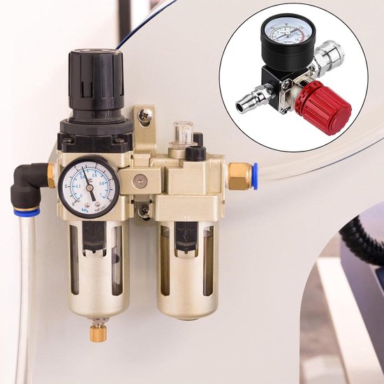 Drukregelaar 1/2" 1/4" luchtcompressor accessoires met 3M teflonband drukschakelventiel 120 PSI manometer EU standaard — afbeelding 3
