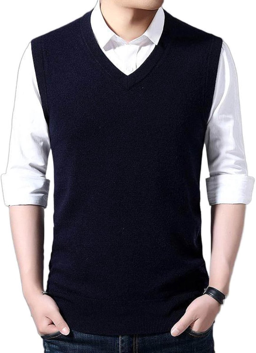 Kasjmier Vest Met V-Hals, Winter Verdikt Mouwloos Ruit Gebreid Vest Vest Kasjmier Pullover Vest, Klassiek Zakelijk Heren Gebreide Vest Trui Tanktops, Marineblauw, S