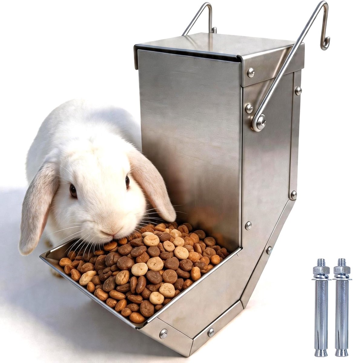 304 roestvrijstalen automatische voederdispenser voor kooi, huisdieren, zwaartekrachtvoederstation voor konijnen, egelhuis, vogels, chinchilla's, katten, fretten en andere kleine dieren