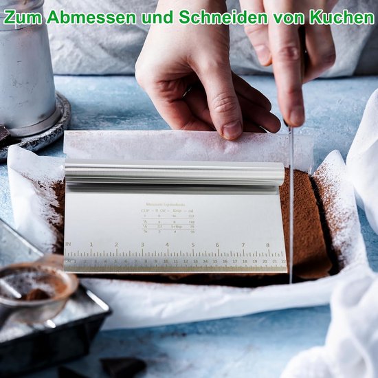 Deegsnijder groot met meetschaal, 22 x 12 cm deegschraper, deegkaart, deegspatel, schraper, taartschraper voor cake, cake, pizza, taart, dongh, bakgerei vaatwasmachinebestendig — afbeelding 4