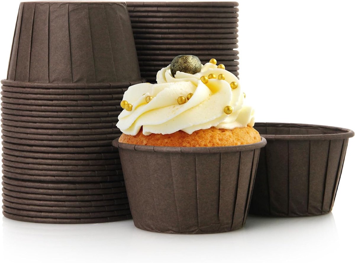 50 stuks cupcakevormpjes voor het bakken van vetvrij papier muffinvormpjes cupcake bakbekers voor verjaardag, babyshower, Kerstmis (bruin)