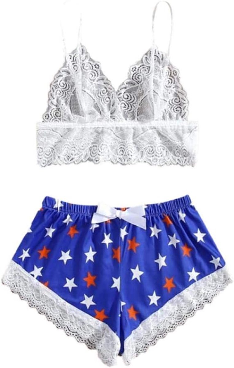 Lingerie & ondergoed 2 ST Diepe V Erotische Dames Lingerie Corset Kanten Beha Shorts See Through Sexy Lingerie Vrouwen Kostuums Nachtkleding Set-Blue_L
