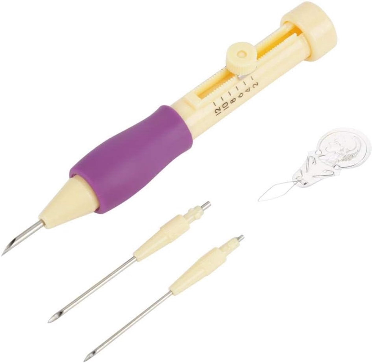 Borduurset 3 Maten Pinnen Set Gereedschap voor Knutselwerk met Garen Naalden Handig Hobby Kit Geel en Paars Accessoire