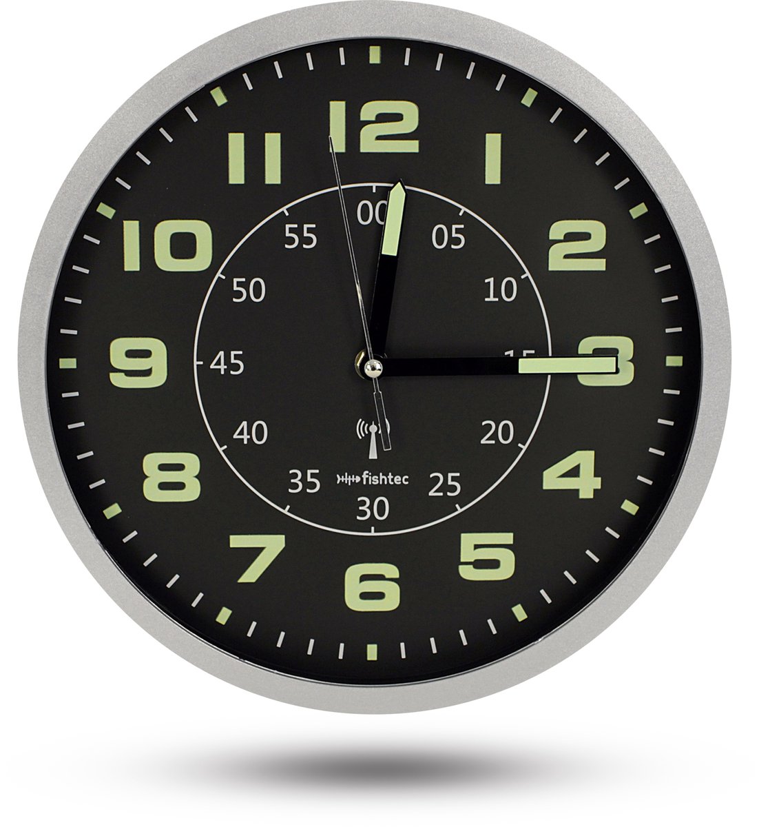 FISHTEC Wandklok Modern Design – Wandklok met Grote Cijfers – Radiogestuurd – Dubbel Display met Uren en Minuten – Perfect voor Keuken, Kantoor, Woonkamer, Slaapkamer – 30 cm – Grijs & Zwart