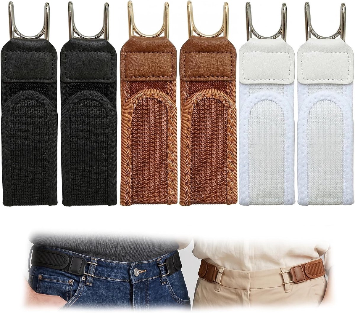 6 stuks riemen zonder gesp voor heren en dames, elastische broekriem - ShopVlot