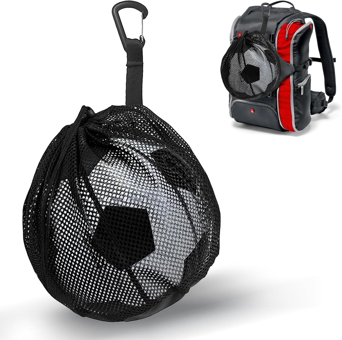 Ball Net for 1 Ball, Portable Mesh Ball Bag with Carabiner and Drawstring, Basketball, Soccer, Volleyball, Sports - ShopVlot
