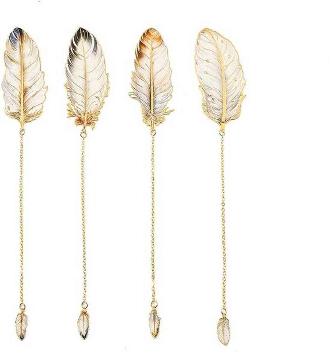ARFUKA Feather Metal Bookmark with Pendant - Elegant Reading Accessories - 4 Pack