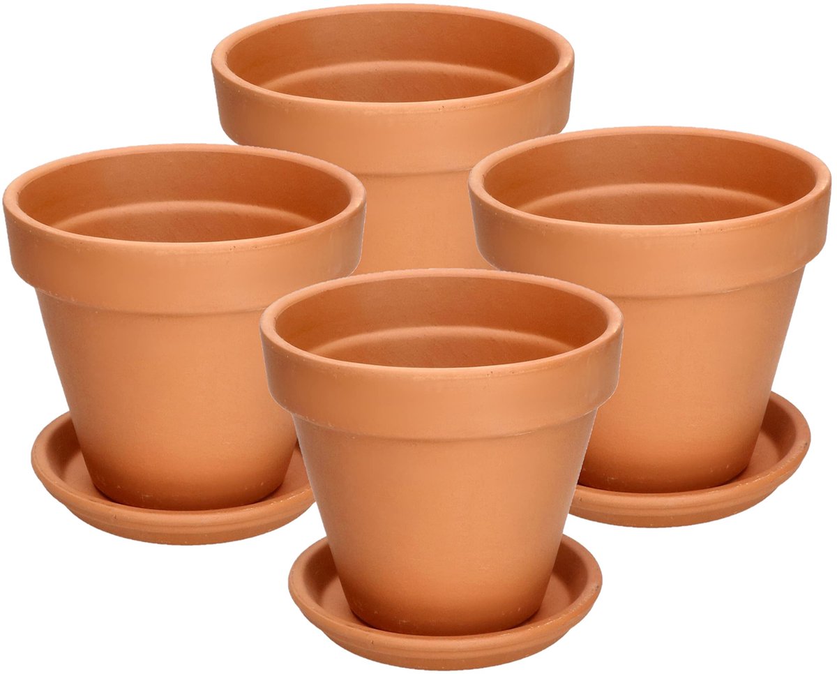 KOTARBAU® Terracotta Bloempot - Plantenpot met Schotel en Afvoergat ⌀ 11 cm Bloempot - 10 cm hoog - Ongeglazuurd Keramiek - Terracotta