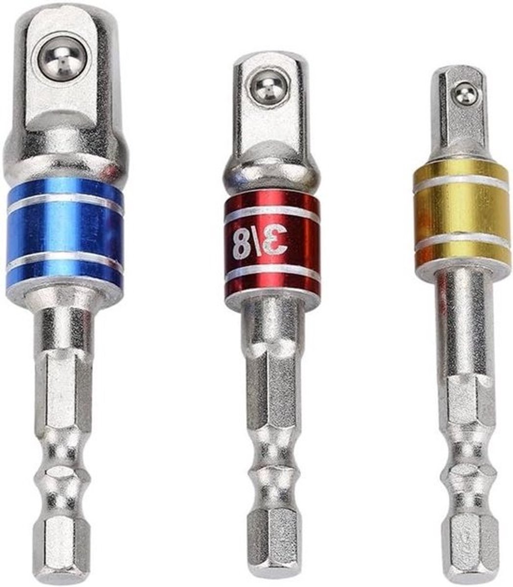 Dop Adapter Set - Verlengstukken Boormachine - Aangedreven Schroefwerk - Kogellager Veiligheid - 3 Delig - Meerkleurig