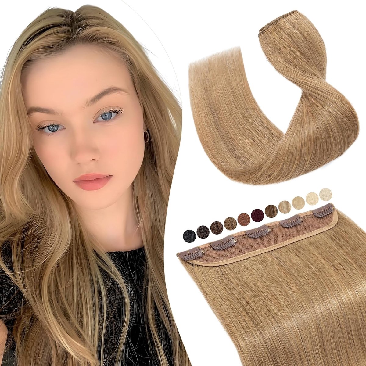 Elailite Human Hair Clip In Extensions 1 Braid #27 Honey Blonde, 20cm Straight Clip In Hair Extension Human Hair 40g - ShopVlot