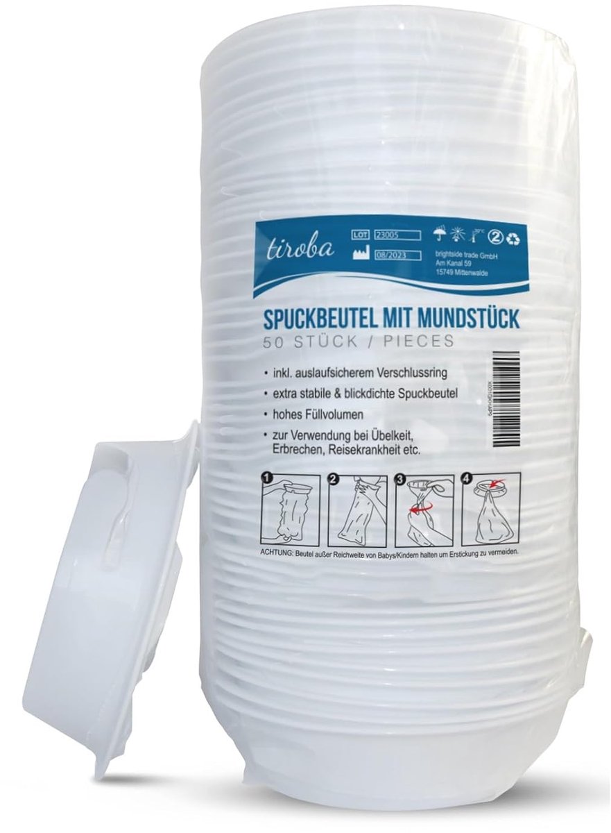 SnelShoppen - Spit Bag met Verbeterde Mondstuk, Opaque Poepzak, Hoog Capaciteit, Verzameltas voor Caravans, Vliegtuigen, Zwangerschap, 50 Stuks