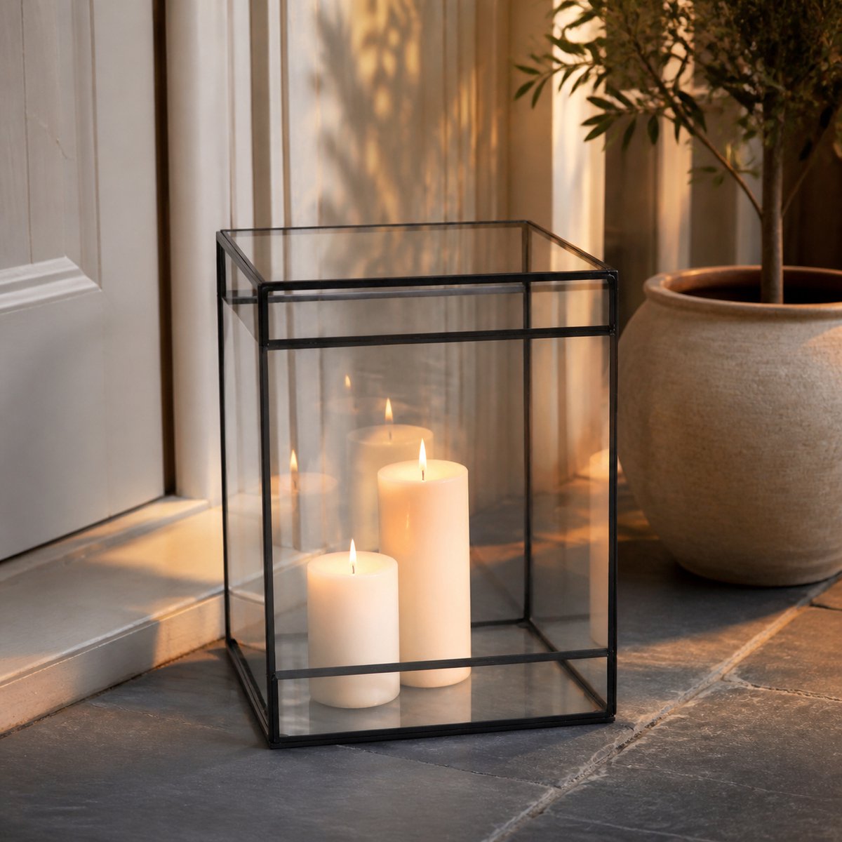 Hoppa! Kas-Lantaarn - Glazen - Zwart/Transparant - 25 x 25 x 31 (B x D x H)
