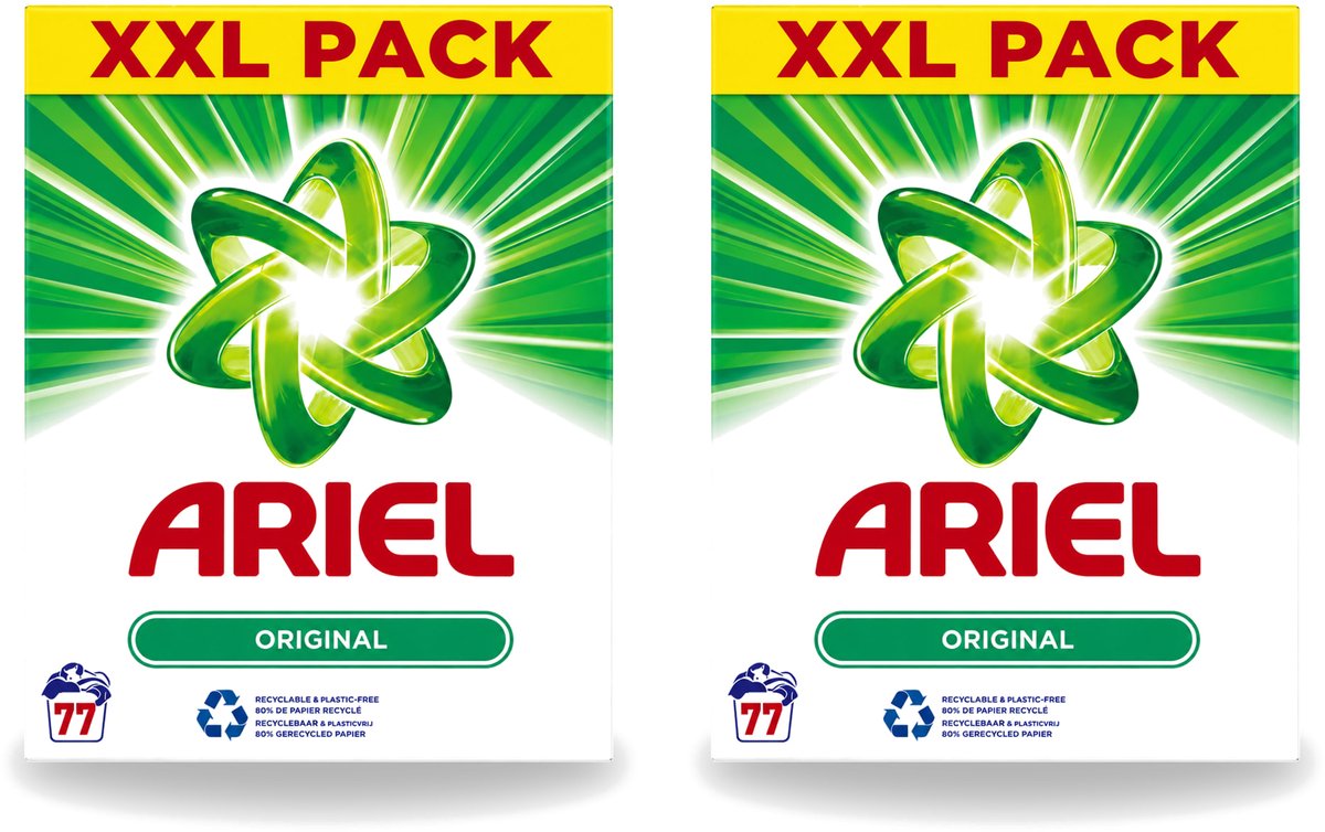 2 x Ariel Original XXL - Waspoeder - Witte en Lichtgekleurde Was - 77 Wasbeurten - Voordeelverpakking - 2 stuks