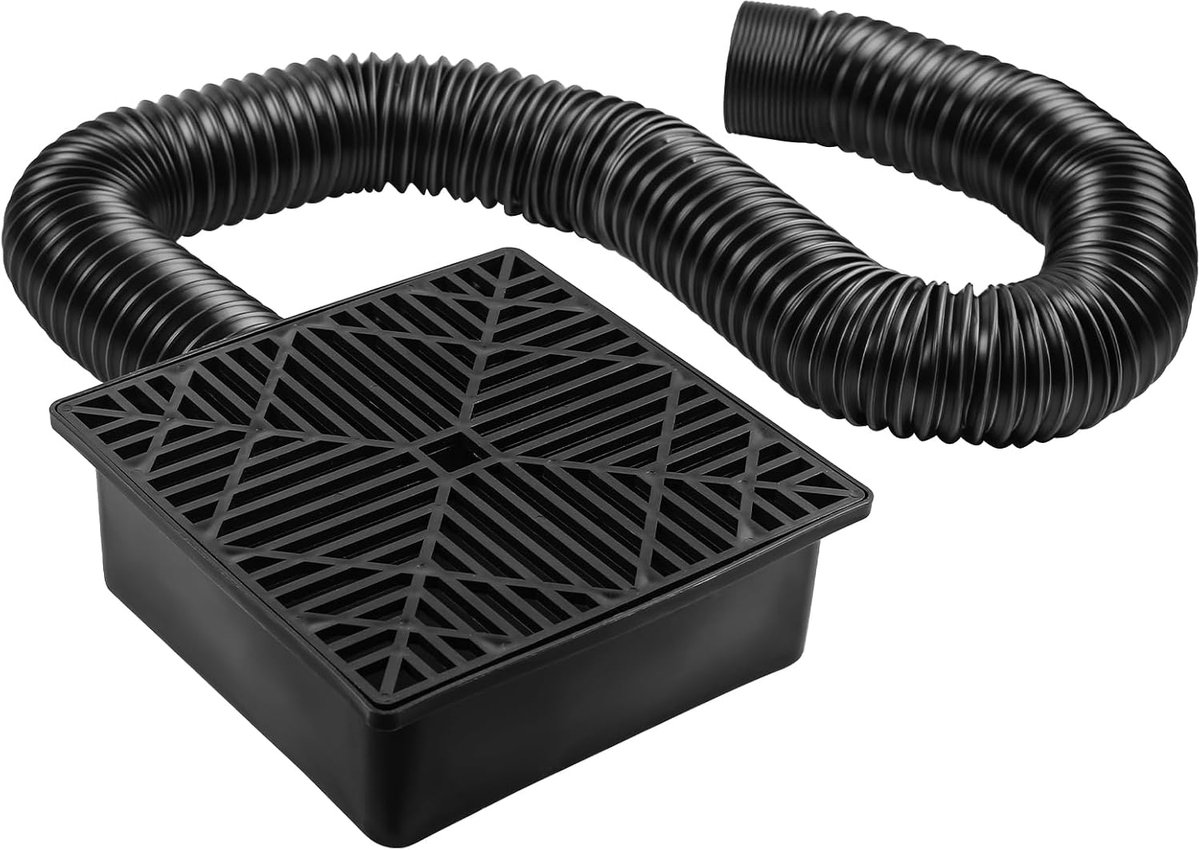 23 cm Dakramingen Afvoerset, Opvangbak Valpijp Set met 1,55m Uitbreidbare Slang, 23 x 23cm Opvangbak Valpijp Uitbreidingsset Niet-gravende Afvoeradapter