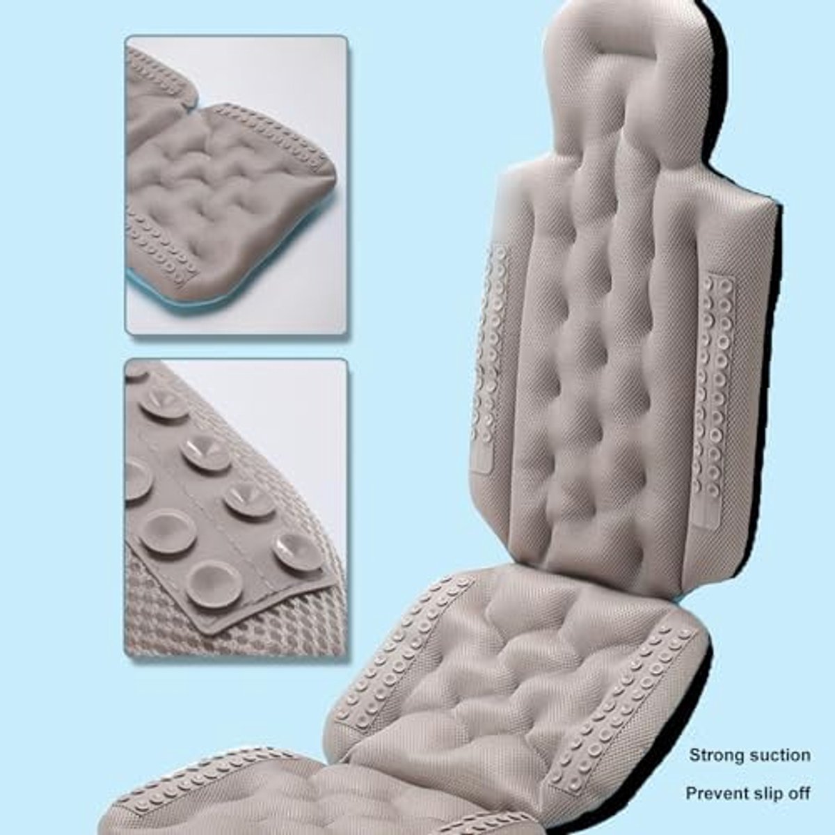 Lichaamsbadkussen 51,97 inch afneembaar wasbaar spa-badkussen voor volwassenen met sterke zuignappen, voorkomt uitglijden, ondersteuning voor hoofd, nek, rug en schouders, zwart