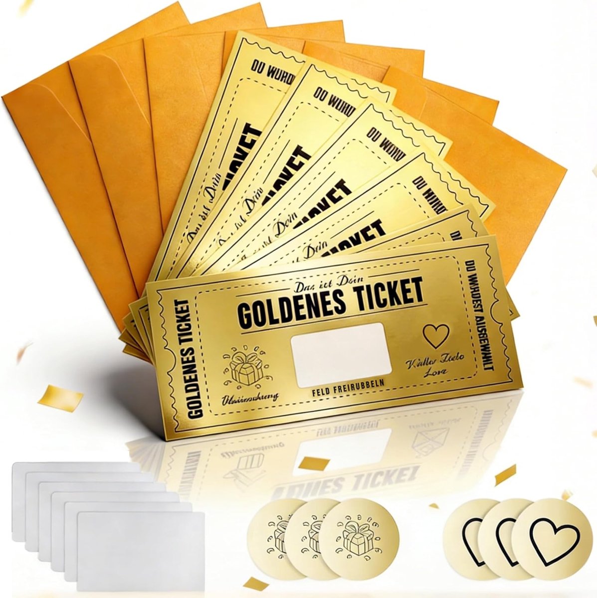6 PCS Golden Ticket Surprise Scratch Off Card with Envelopes Personalised Valentines Gift Special Birthday Card with Scratch Reveal Sticker for Surprise Gifts for Valentine's Day Birthday Girlfriends