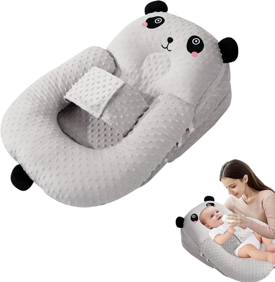 Voedingskussen, voedingskussenhoes, voedingskussen voor baby's, ergonomisch voedings- en ondersteuningskussen, anti-reflux en spuugbescherming voor pasgeborenen, ademend en wasbaar (02)