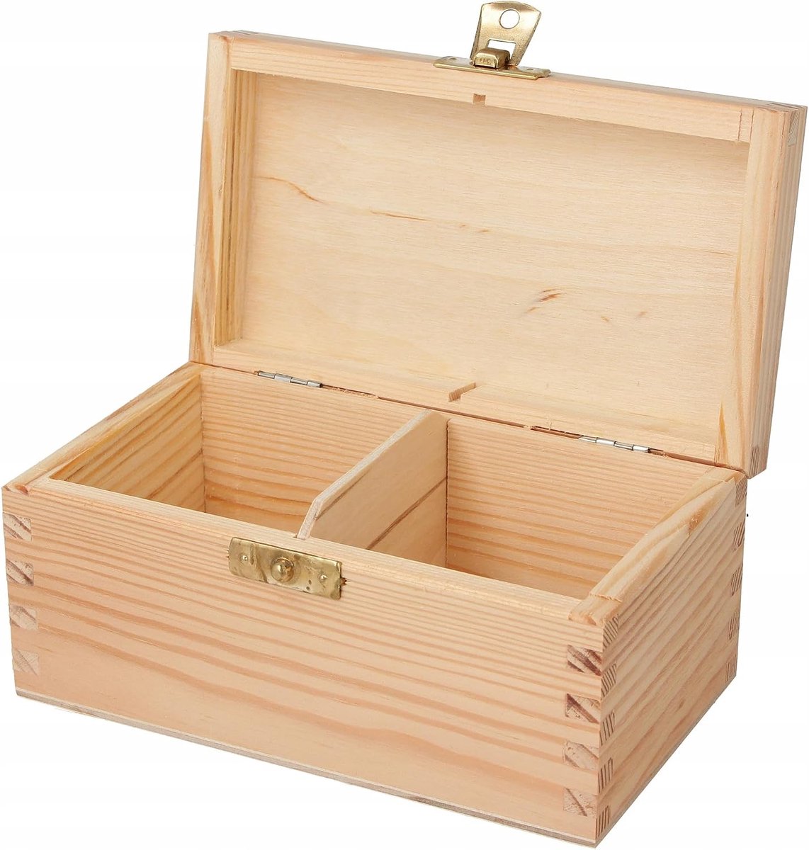 World Organizer van houten theekist voor 2 soorten thee met scheidingswanden - ambachtelijke decoupage - brandschilderen