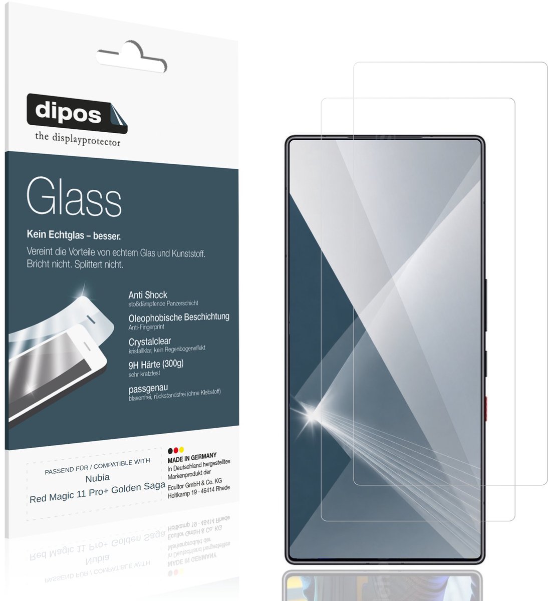dipos – 2x Pantserfolie geschikt voor Nubia Red Magic 11 Pro+ Golden Saga | 9H Screenprotector