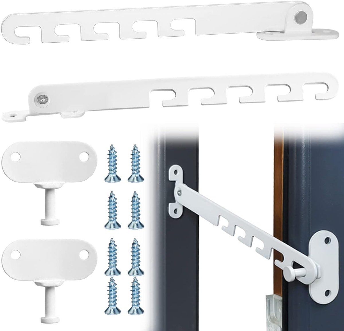 SnelShoppen - Window Lock voor Kiepvensters, Kiepbesturing, Raamstopper van Metaal, Veiligheid voor Thuis, Wit, Verstelbare Raamvergrendeling