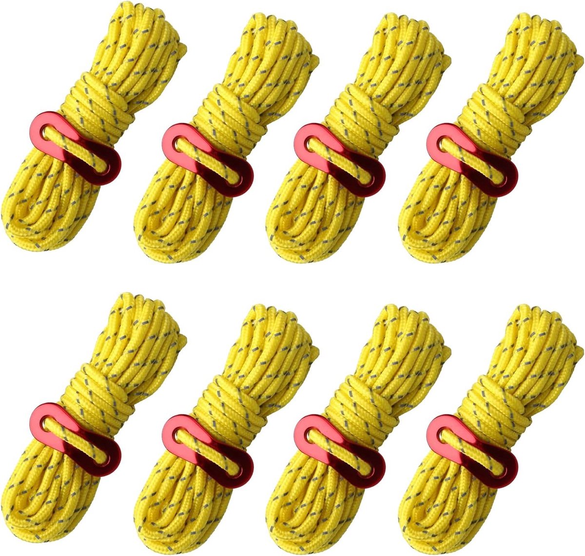 SnelShoppen - 8 Stuks Gele Tentlijn met Aluminium Spanner voor Kamperen - Reflecterende Tent Touwen voor Stabiele Bevestiging - Ideaal voor Camping, T