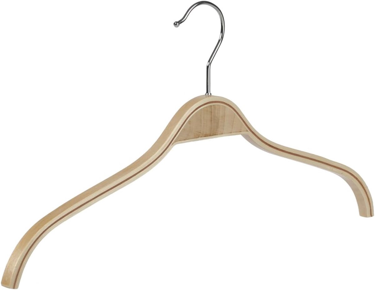 Kleerhanger, Blousehanger, set van 30 Stuks, Berkenhout, Naturel, Gelakt, Blouse, Shirt, Overhemd, Jas, 360° Draaibare Haak, 42 cm (7740/30)