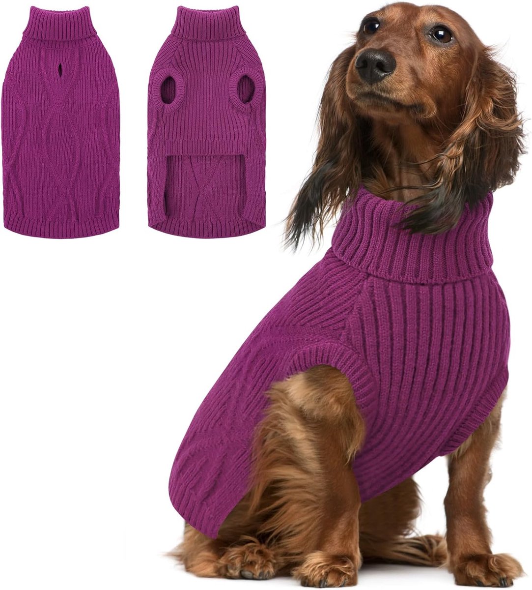 Hondentrui voor grote honden, coltrui met opening voor hondenharnas, voor teckel, Franse bulldog, corgi, beagle, schnauzer (paars, L)