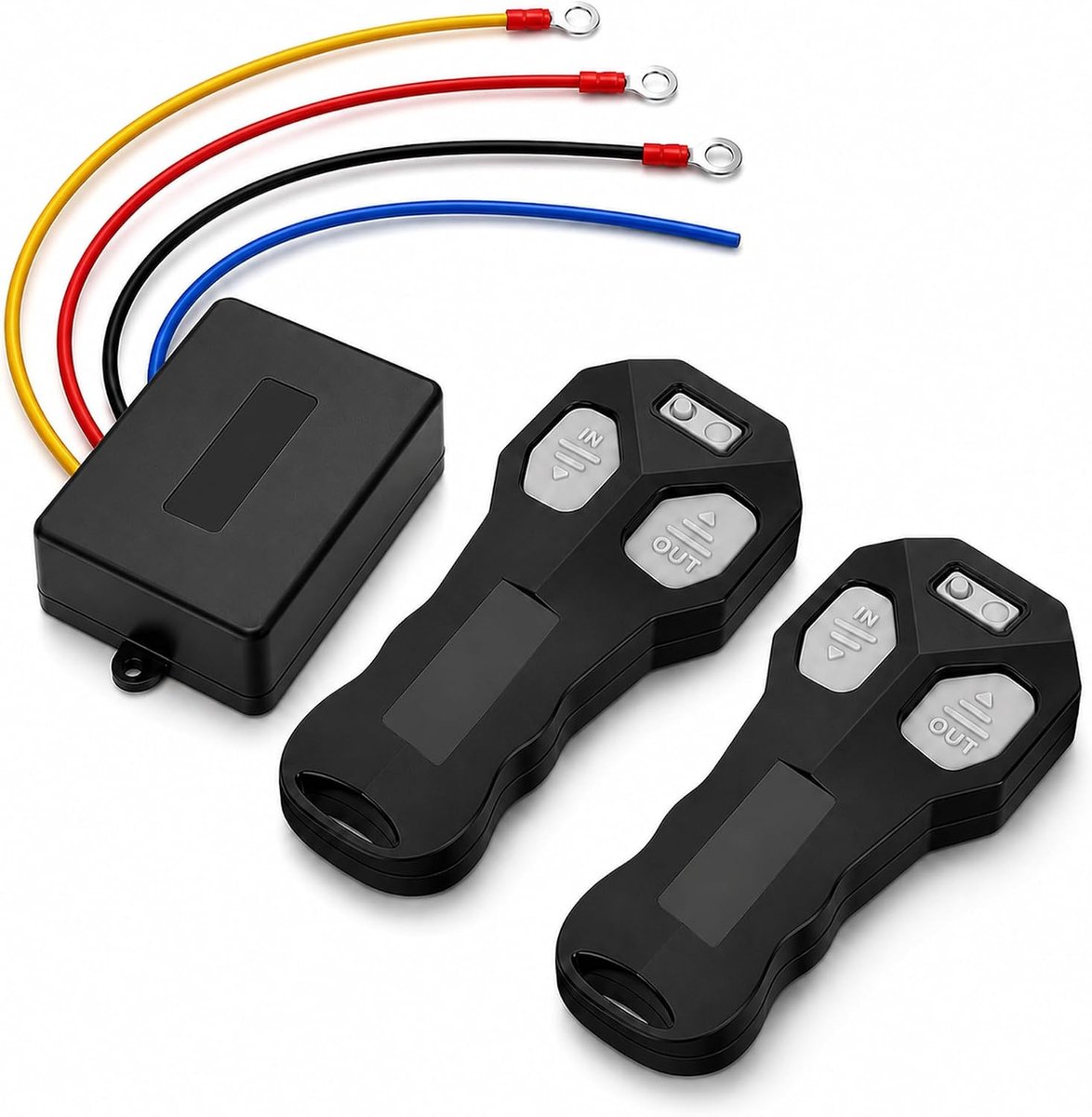 Draadloze kabellier, dubbele controller, radiogestuurde schakelaar, 12V-24V RF afstandsbediening, 30 m bereik, compatibel met Warn Ramsey Superwinch Smittybilt Gorilla Bulldog