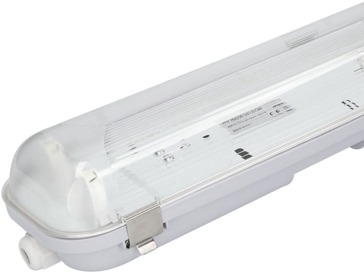 HOFTRONIC LED TL armatuur 120 cm dubbel - Koppelbaar - Geschikt voor T8 (G13) buizen - IP65 waterdicht - T8 Fitting G13 - RVS clips