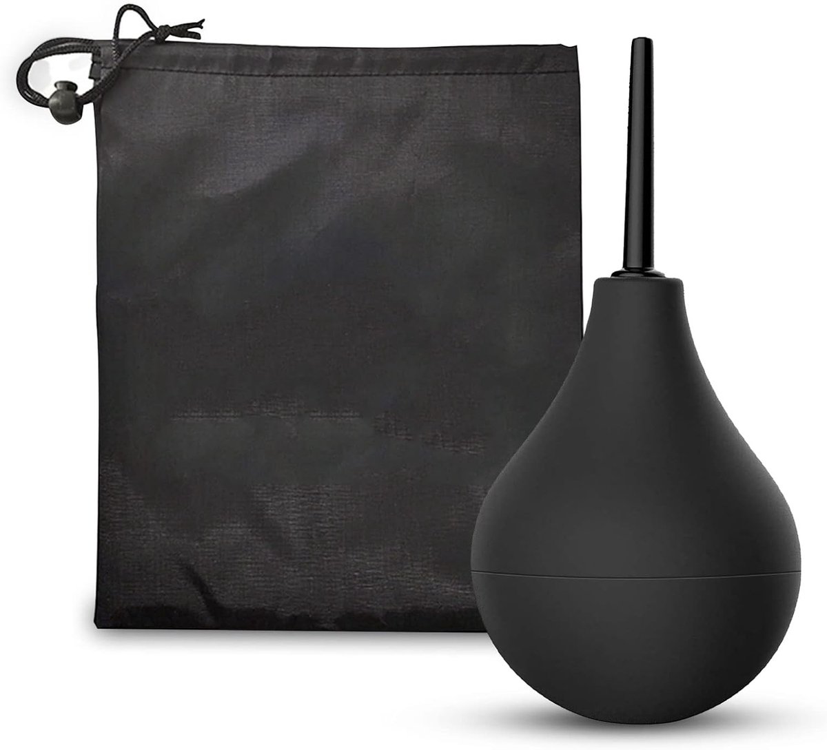 SnelShoppen - Enema Bulb Douche voor Mannen & Vrouwen, Herbruikbare Silicoon Nozzle, Veilig Comfortabel Rubber Reinigingsset, 160ML, Zwart, 15.5 x 7CM