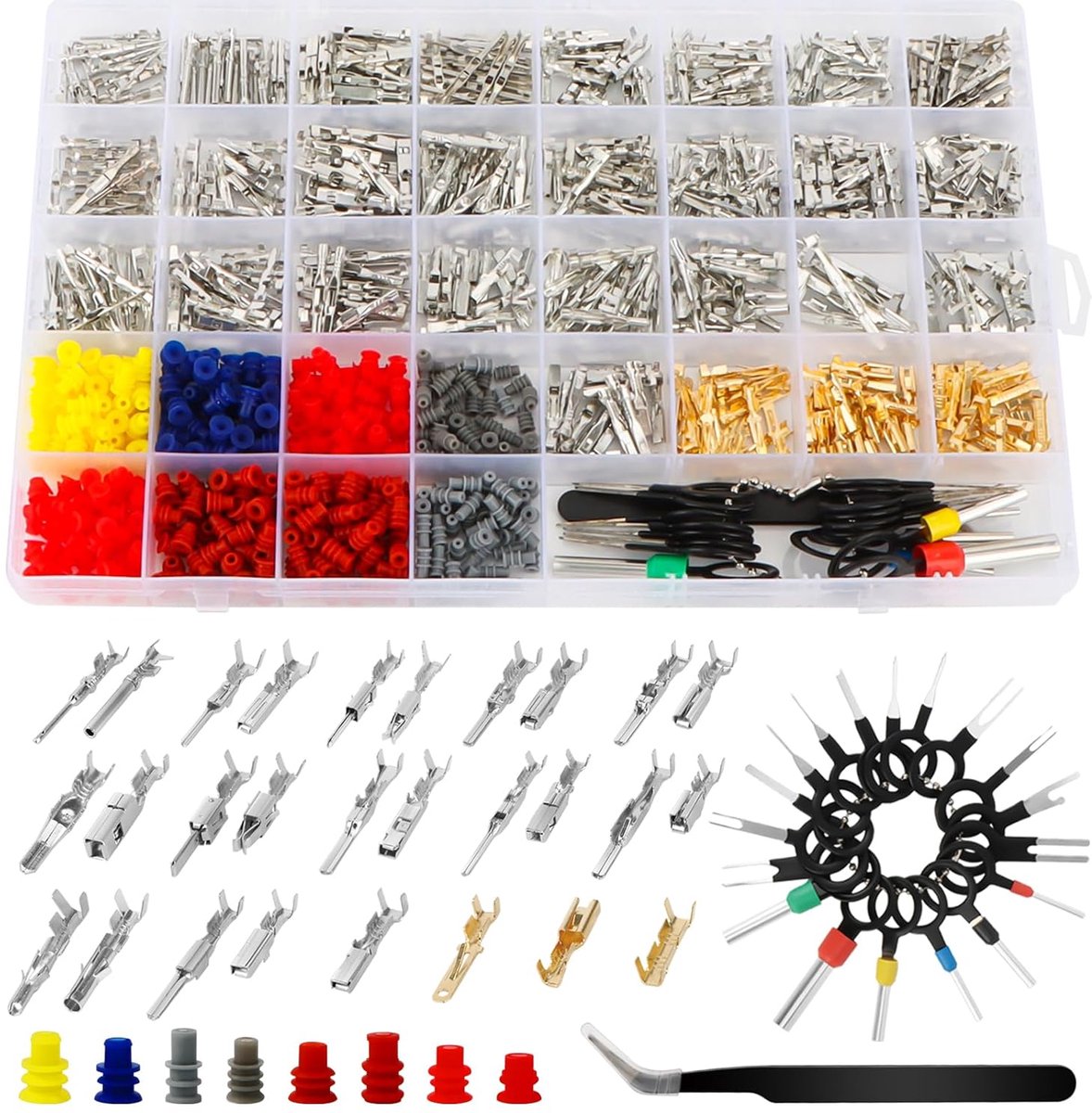 SnelShoppen - 969 Pcs Auto Connector Pins Kit - Crimp Verbinding Pin 1.0/1.5/1.8/2.2/2.3/2.8/3.5mm - Male & Female Draadverbindingen - Waterproof & Ge